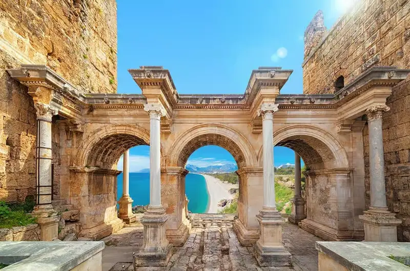 A view through Hadrian's Gate (Kaleici Old Town) towards Konyaalti Beach - Discover historical and natural things to do in Antalya