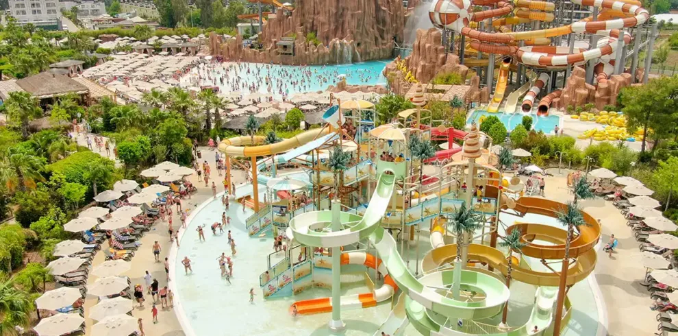 Land of Legends Theme Park entrance in Antalya during the tour