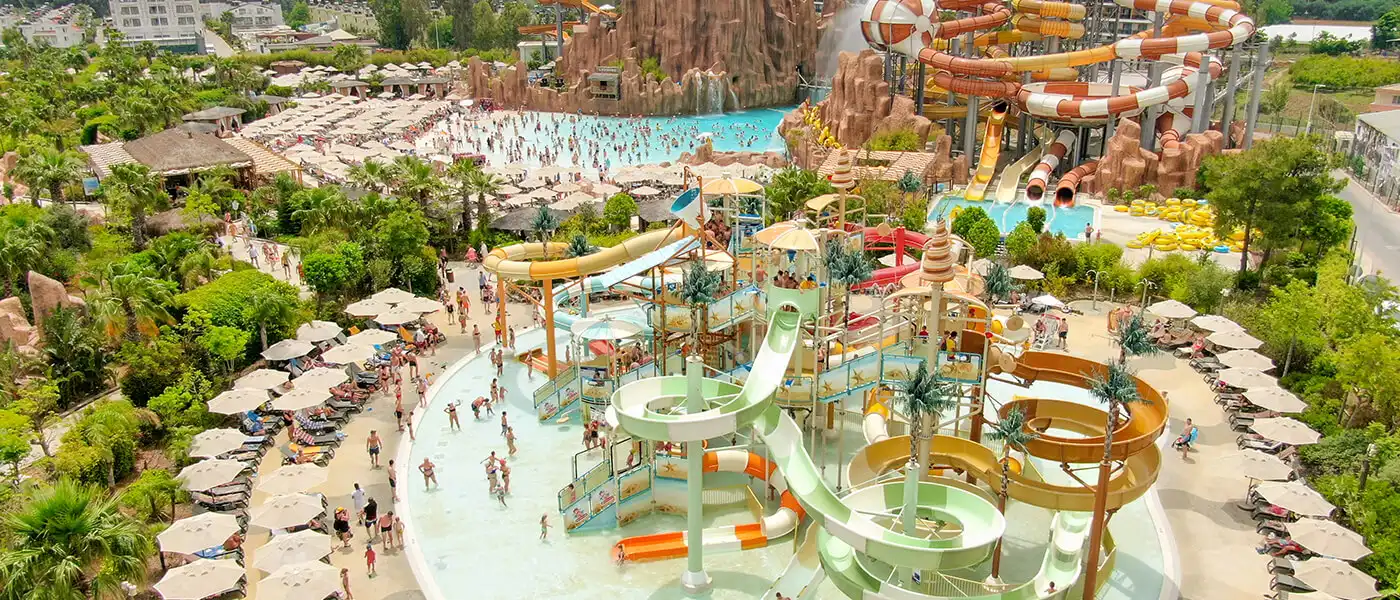 Land of Legends Theme Park entrance in Antalya during the tour