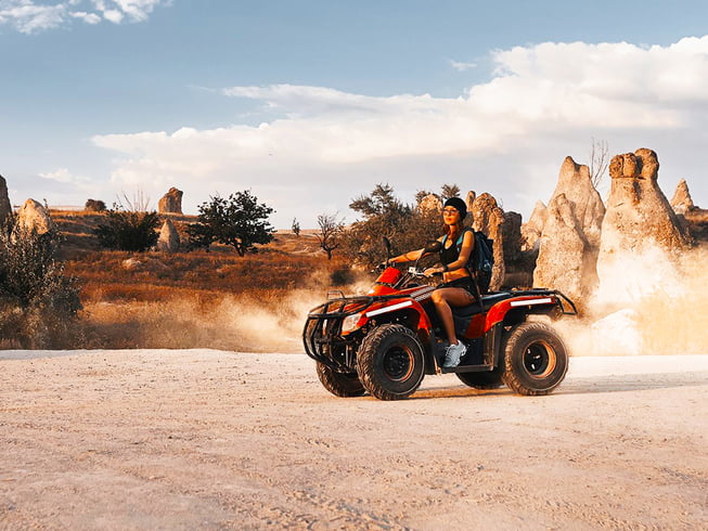 Thrilling ATV adventure in Cappadocia, riding through stunning valleys and fairy chimneys