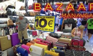 Vibrant Manavgat Bazaar with local shops and fresh produce