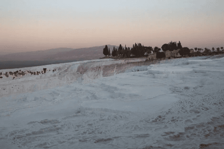 Stunning view of Pamukkale's white travertine terraces in Turkey