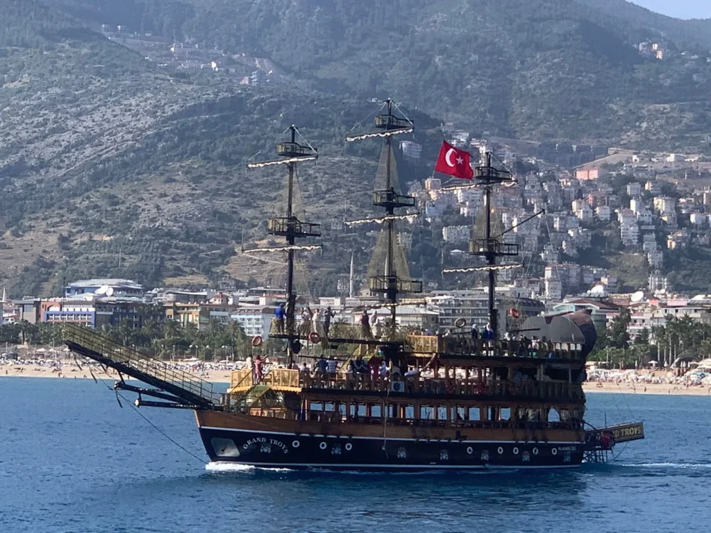 Pirate boat setting sail from Alanya Harbor.