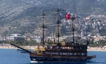 Pirate boat setting sail from Alanya Harbor.