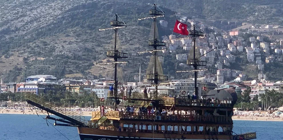Pirate boat setting sail from Alanya Harbor.