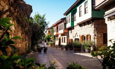 HDR image of Kaleiçi Old Town in Antalya with cobblestone streets and historic Ottoman houses