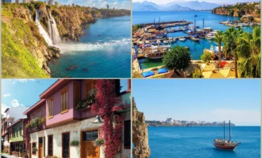 Breathtaking view of Lower Düden Waterfall cascading into the Mediterranean Sea