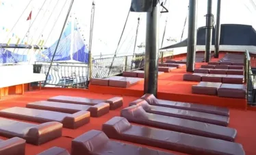 Pirate boat anchored at Phaselis Bay on Antalya family boat tour