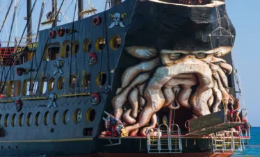Gongster pirate boat docked at Kemer harbor before Antalya boat tour