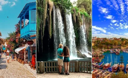 Antalya tours along the turquoise coast with boats and mountain views