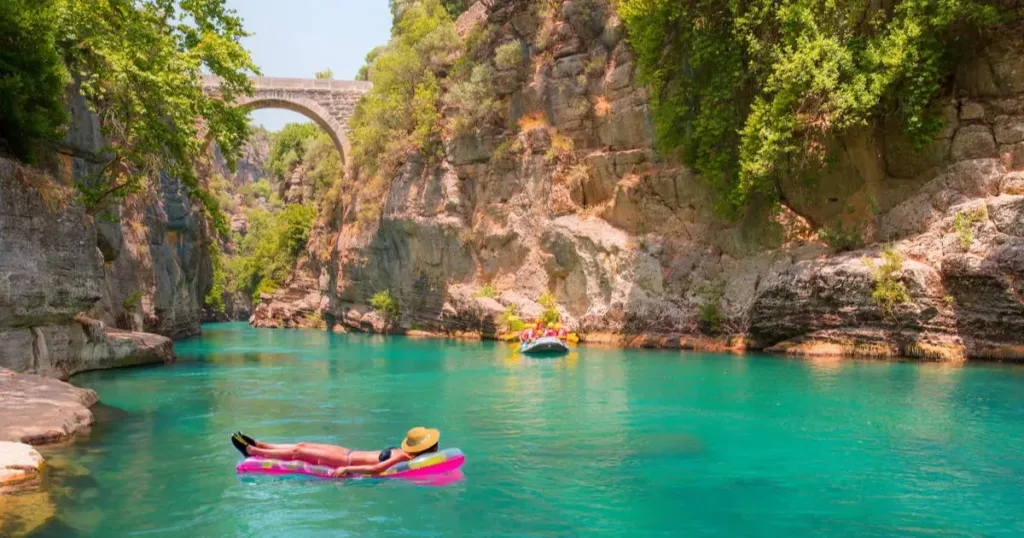 A tourists enjoying white water rafting on the Koprucay River in Koprulu Canyon, Antalya.